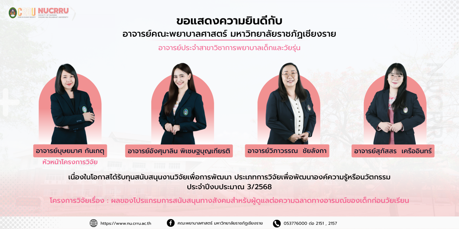 ยินดีที่ได้รับทุนสนับสนุนงานวิจัยอาจารย์บุษยมาศ กันเกตุ